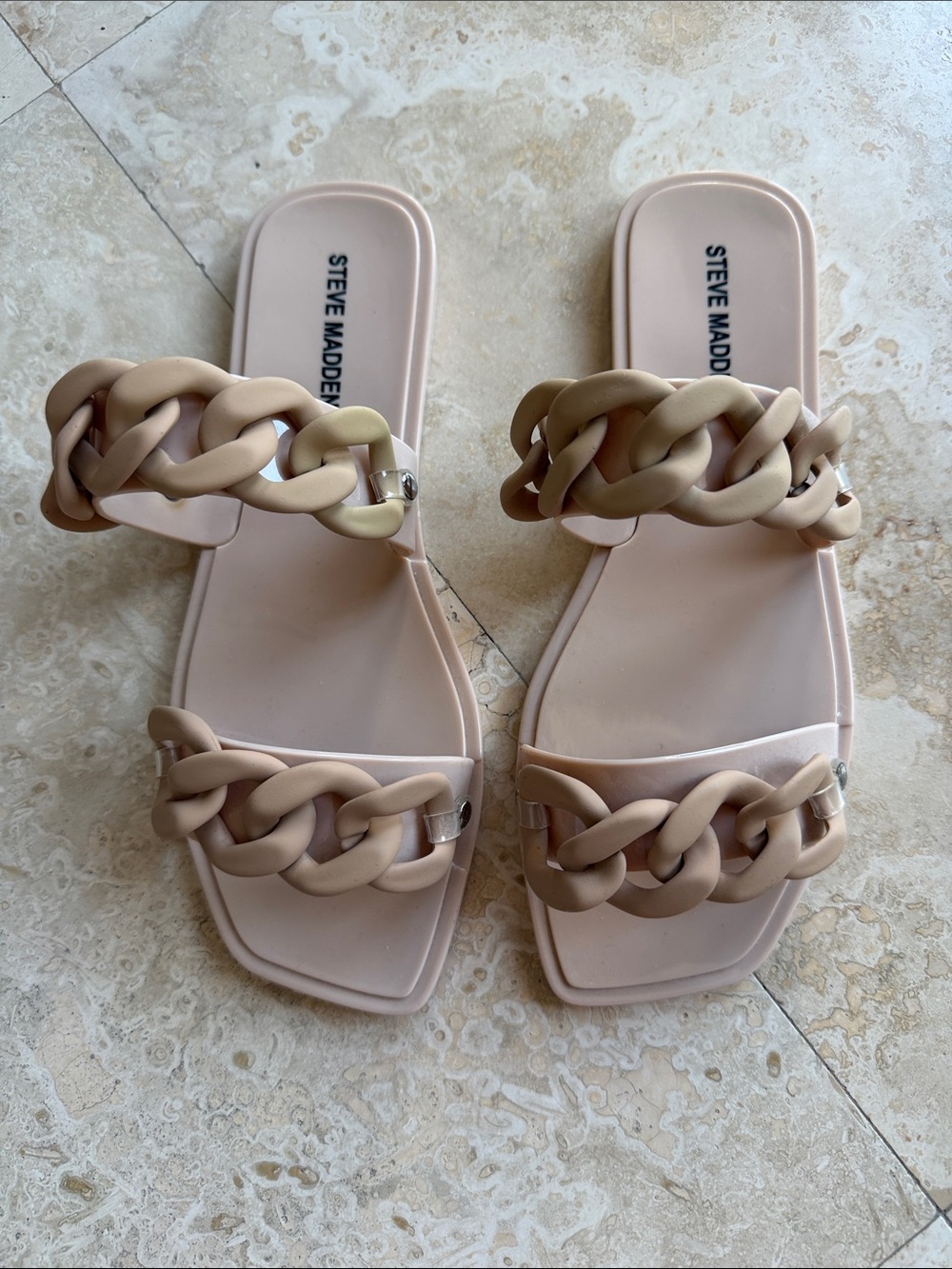 Steve Madden Zimma Nude Chain-Link Slide Sandals